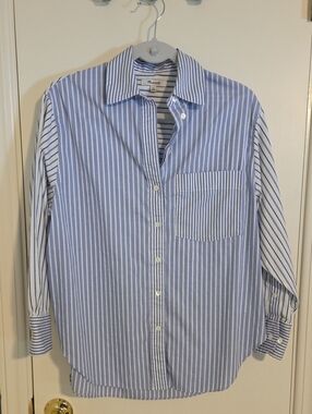 Madewell Light Blue and White Vertical Stripe Button-Down Shirt
